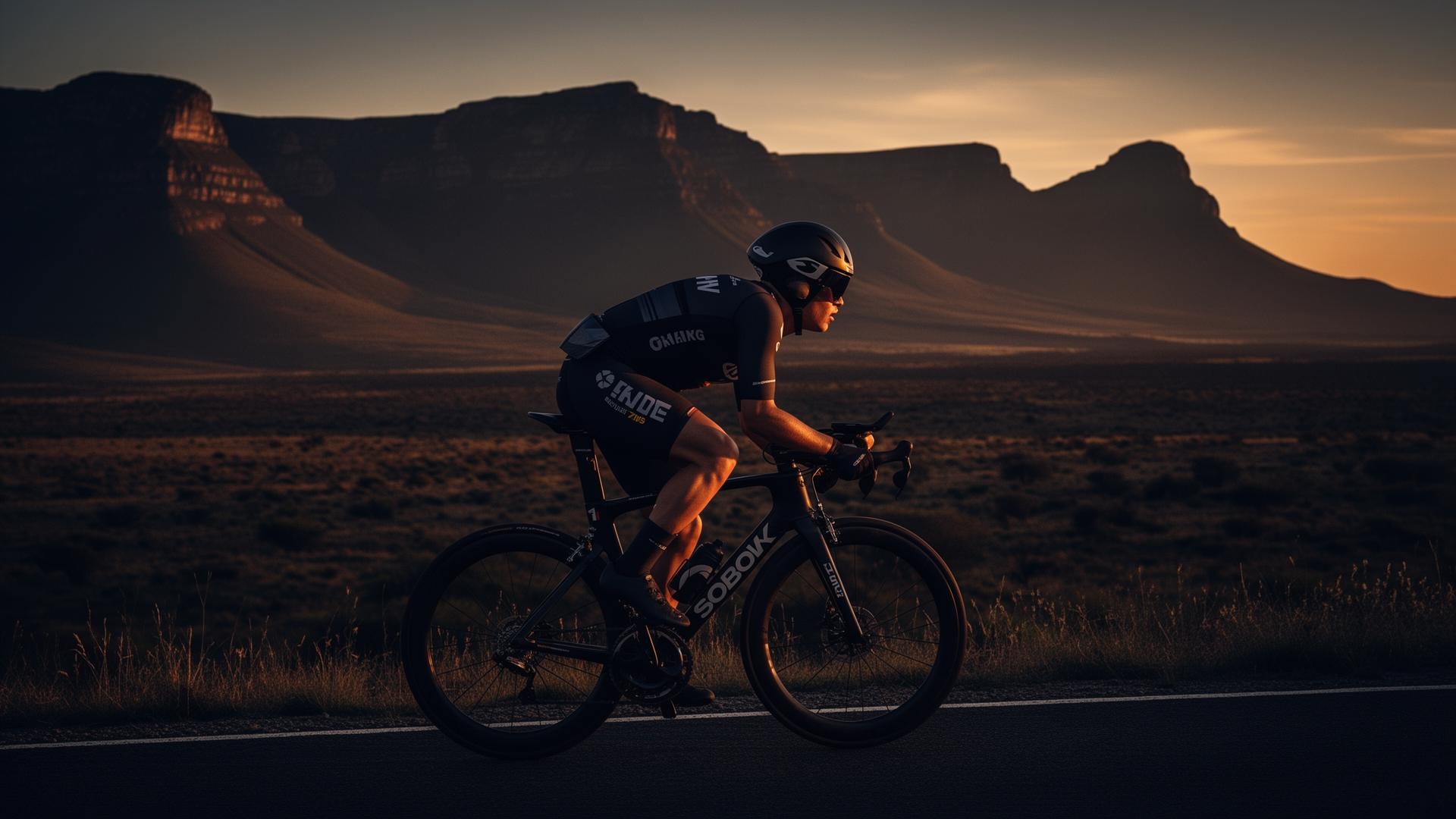Cyclist in South African landscape